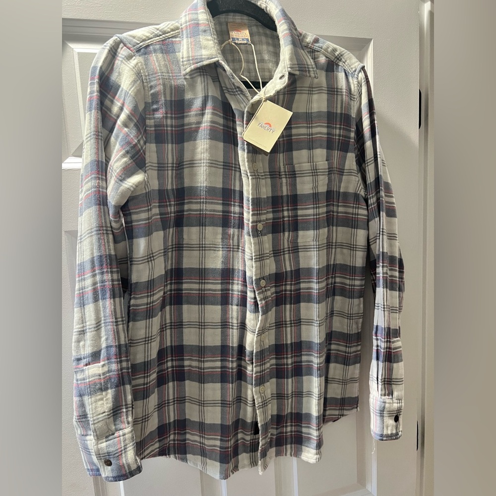 Faherty reversible plaid button down shirt. New with tags, Size M